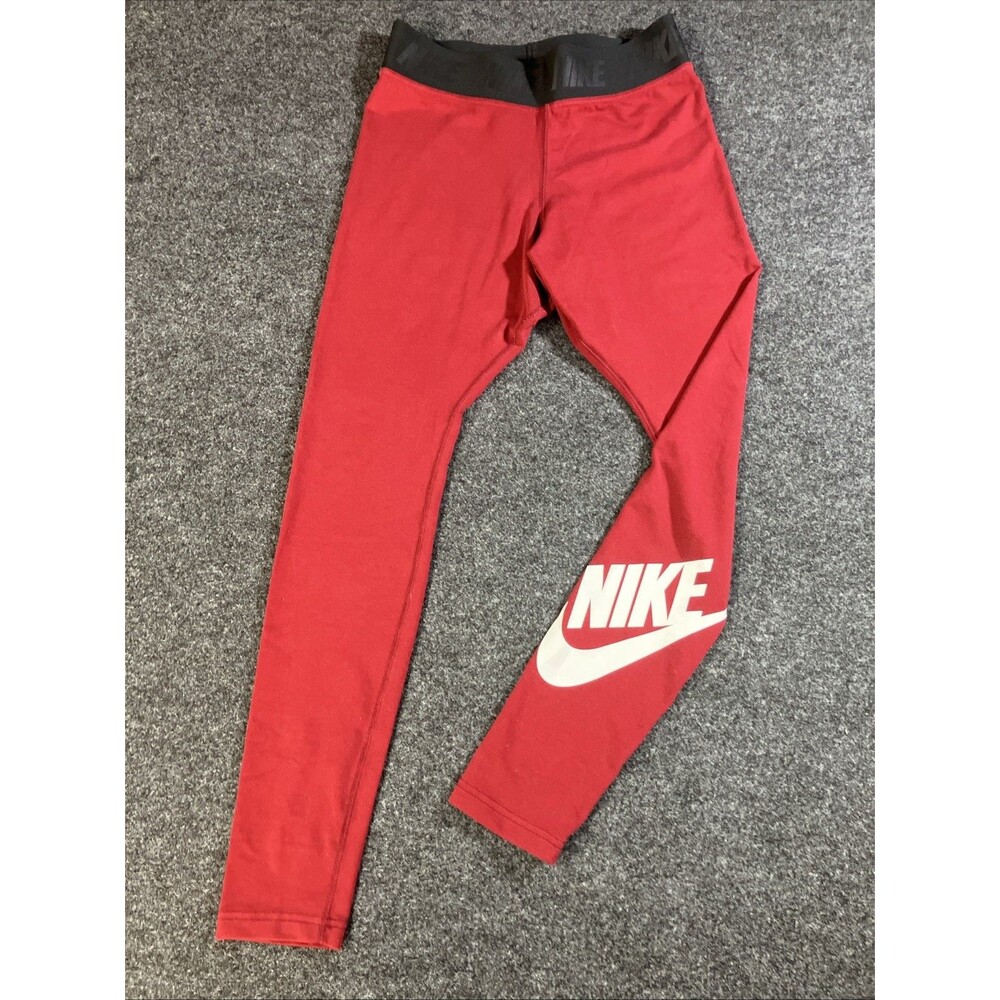 Nike Womens Futura Logo Leggings High Waisted Dark Red Burgundy Tight Pants Sz M